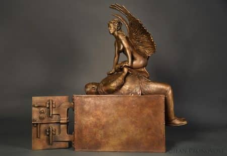 Bronze sculpture by Jean Pronovost, the Sphynx, left side photo.