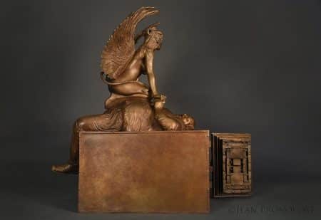Bronze sculpture by Jean Pronovost, the Sphynx, right side photo.